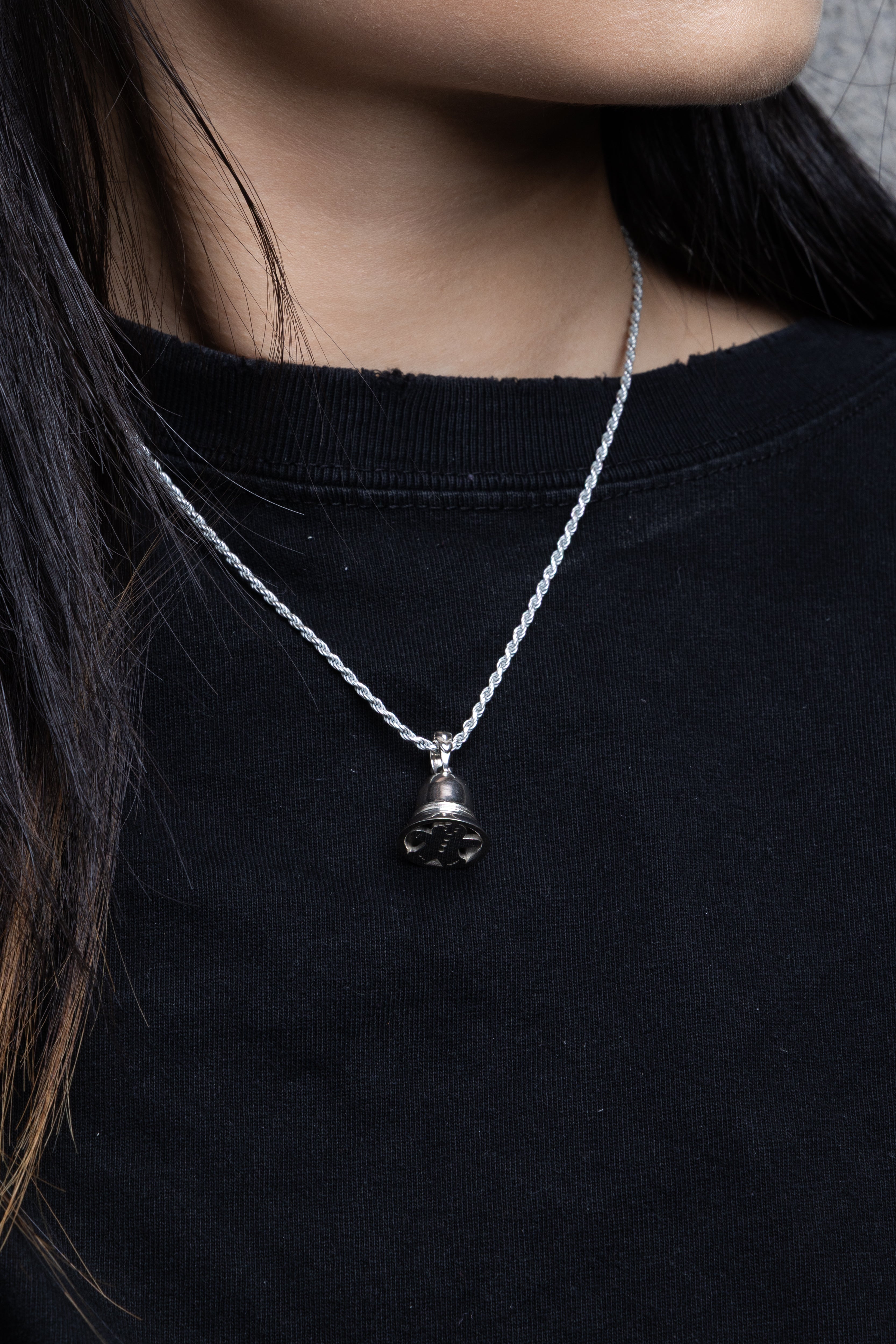 Christmas bell ginger man silver pendant