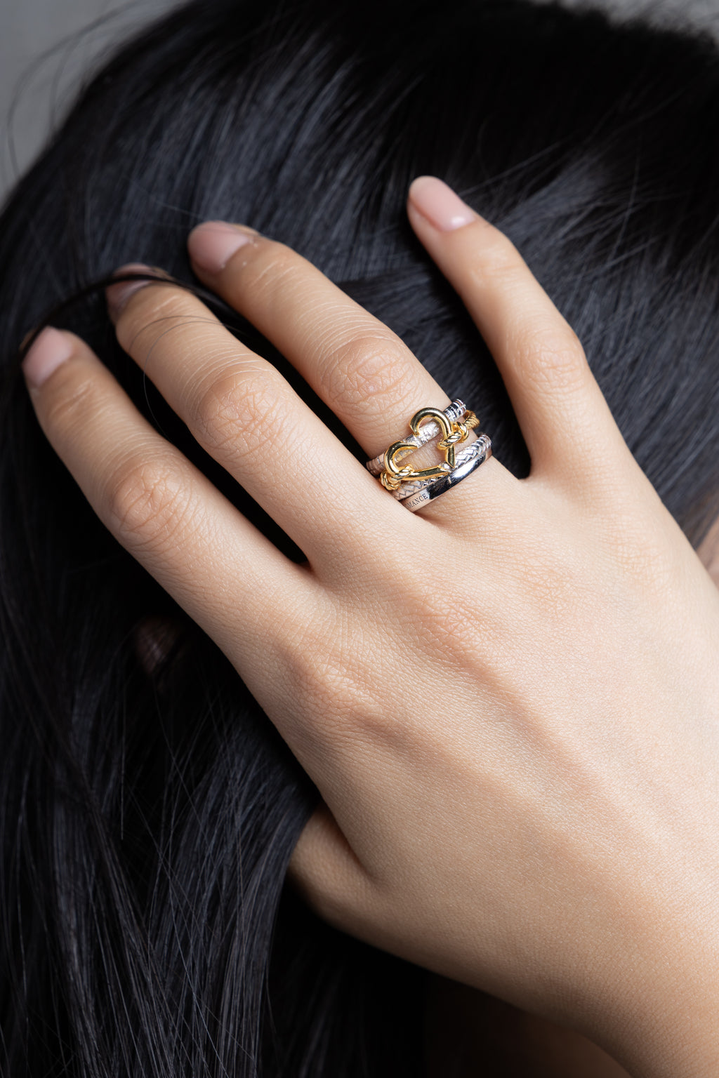 Silver Stacked Fractured Heart Ring